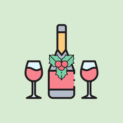 christmas champagne icon with lineal color style