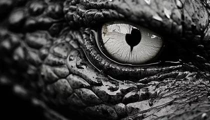 Fotobehang a black & white close shot, eye of an alligator  © Badass Prodigy