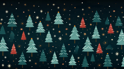 Retro pattern with stars and trees. Christmas background concept.