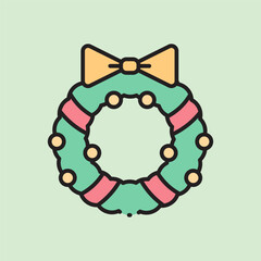 christmas wreath icon with lineal color style