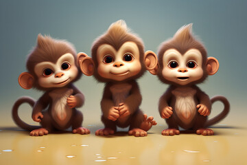 Obraz premium super cute, animals, monkey, chibi style
