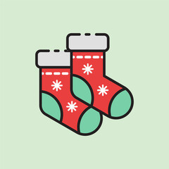 christmas socks icon with lineal color style