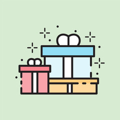 christmas gifts box icon with lineal color style