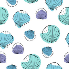 Seamless pattern of seashells. Vector, print, textile, wrapping paper, background.	