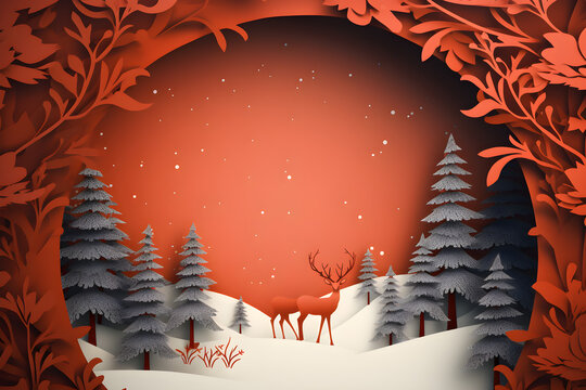 New Year's Christmas background, paper cut , copy space.