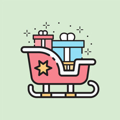 christmas sleigh icon with lineal color style