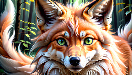 Pastel Nine-Tailed Fox: A Realistic Fantasy Portrait.(Generative AI) - obrazy, fototapety, plakaty