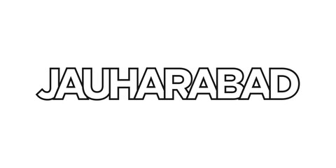 Jauharabad in the Pakistan emblem. The design features a geometric style, vector illustration with bold typography in a modern font. The graphic slogan lettering.