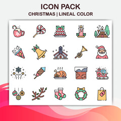christmas icon pack with lineal color style