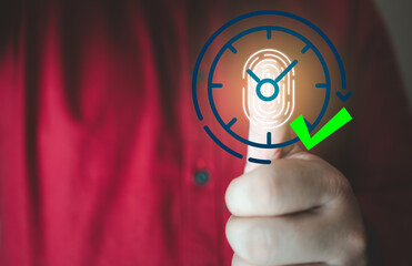 Employees fingerprint scan for biometrics, digital time recorder attendance. Sensors to record company attendance time and after work. Encryption for identity verification, employing fingerprint