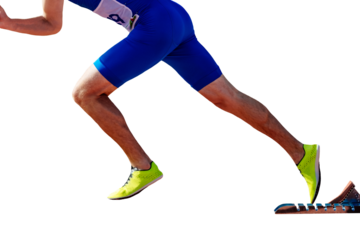 male athlete start running in starting blocks sprint race isolated on transparent background