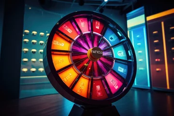 Deurstickers Roulette wheel in casino. Casino concept. 3D Rendering, Fortune wheel for sales promo event, AI Generated © Iftikhar alam