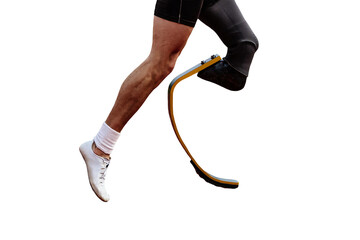 legs runner para-athlete on prosthesis running track stadium isolated on transparent background