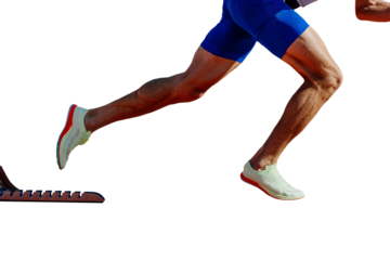 legs male athlete start running in starting blocks sprint race isolated on transparent background