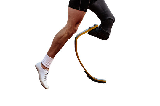 legs runner para-athlete on prosthesis running track stadium isolated on transparent background