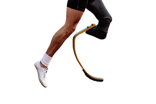 legs runner para-athlete on prosthesis running track stadium isolated on transparent background