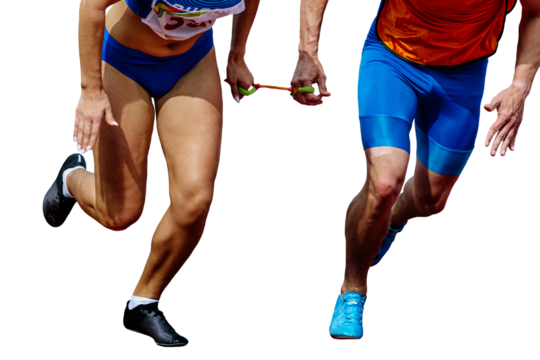 female blind para athlete runner with male guide start running race isolated on transparent background - Powered by Adobe