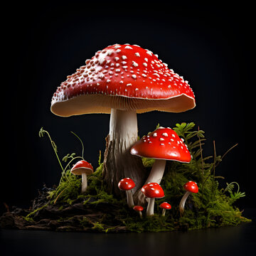 Fairy Ring Mushroom full body side-view black background