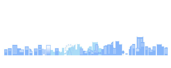青色と水色のシンプルな街並みのシルエットのイラスト素材　背景イラスト　都市景観