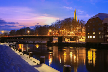Fototapeta premium Twilight in the snowy Trondheim, Norway