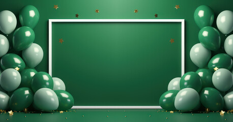 luxury balloon background border frame in pastel green color for poster brochure coupon flyer ad design, concept of birthday happy new year celebration grand opening sale discount