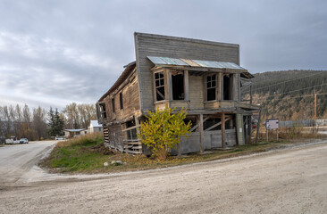Ruin of an old wooden auction house in Dawson City, Yukon, Canada