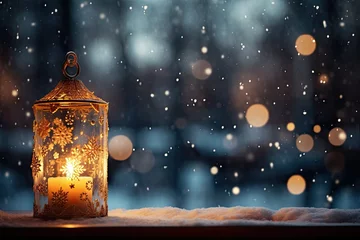Fotobehang Candle in Winter Window © dasom