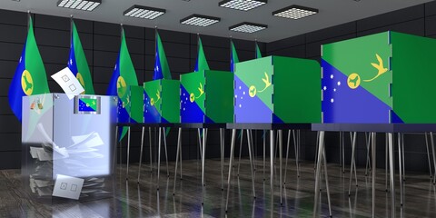 Christmas Island - polling station with voting booths and ballot box - election concept - 3D illustration