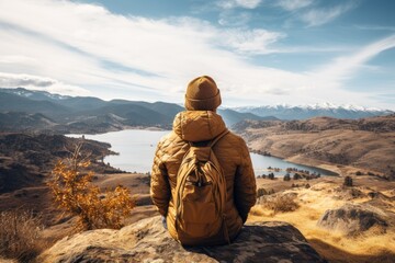 Traveler at Mountain Overlook