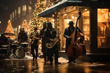 Deurstickers Jazz Band in City Street © dasom