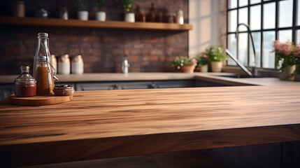 Modern Kitchen Scene with a Wooden Countertop
