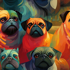 Pugs dogs bread cute cartoon repeat pattern