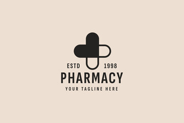 vintage style pharmacy logo vector icon illustration