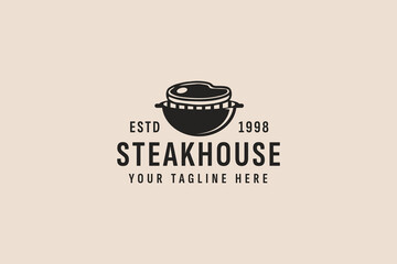 vintage style steakhouse logo vector icon illustration