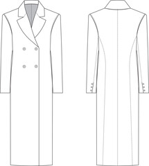 full long coat jacket technical drawing flat sketch  - obrazy, fototapety, plakaty