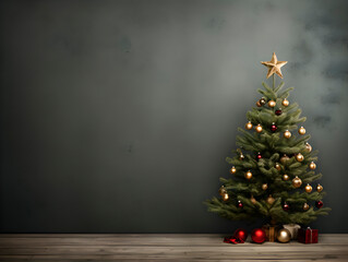 Christmas Tree with empty space beside it and lights and ornaments