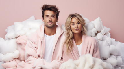 Couple in Pajamas with Pillows