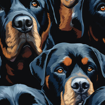 Rottweilers dogs breed cute cartoon repeat pattern