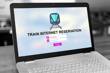 Train internet reservation concept on a laptop