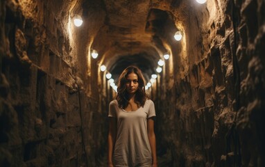 photo of a woman in a catacomb