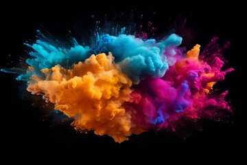 Abstract Colorful Powder Explosion on Black Background