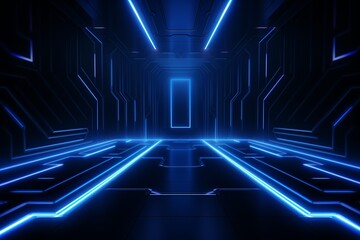 Dark Blue Futuristic Background with Neon Lights
