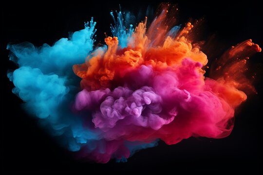 Abstract Colorful Powder Explosion on Black Background