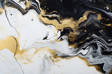 Obraz premium Elegant Marble: Black, White, and Gold Abstract Ink Art