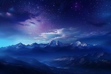 Nocturnal Serenity: Mountains and the Colorful Milky Way in the Night Sky