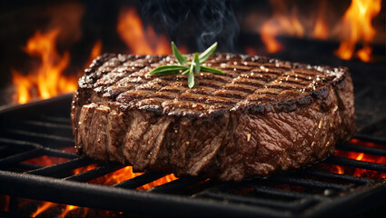 A juicy, sizzling steak on a hot grill.