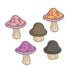 Cute Colorful Mushrooms Cartoon Illustration Vector Clipart Sticker Decoration