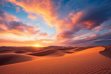 Fototapeta na wymiar Desert Sunset: Majestic Sky and Clouds
