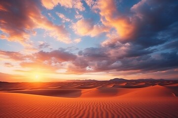 Fototapeta na wymiar Desert Sunset: Majestic Sky and Clouds