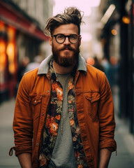 Fototapeta premium Urban Chic: How a Hipster Rocks the Street Style Aspect Ratio 4:5